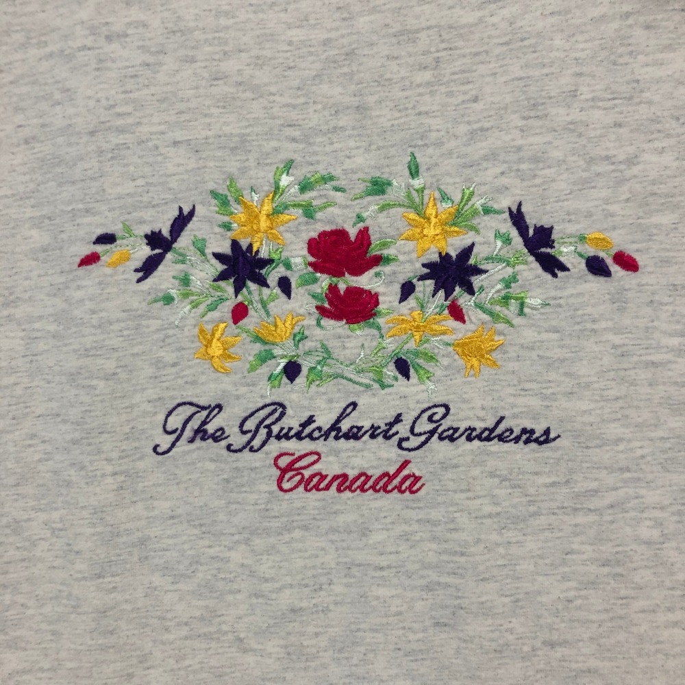 Cityscape T Shirt The Butchart Gardens Canada Embroidered Floral‎ Grey L G